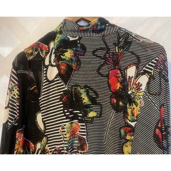 New ALI MILES Butterflies Floral Striped Abstract Art to wear Boho Tunic Bell 2X - Picture 10 of 16